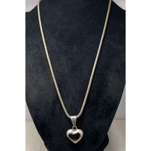 Rare Mexican 925 Puffy Heart Pendant Necklace 18.5g Black Onyx 19"